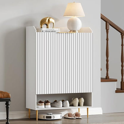 SICOTAS Fluted Shoe Cabinet - 50.7" Tall, 7-Tier Shoe Storage Cabinet with Adjustable Shelves & Doors, Modern Entryway Shoe Organizer for Hallway Front Door Closet, White