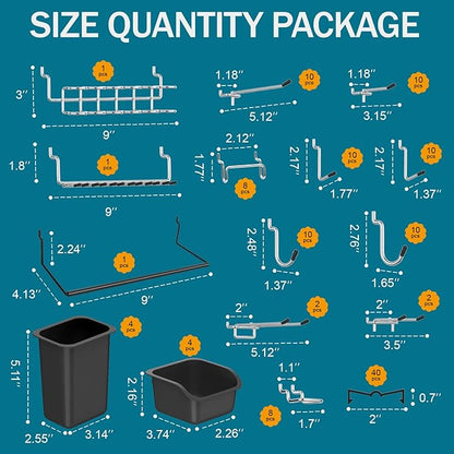 Peg Board Kit, Includes Pegboard and Accessories,with Hooks and Bins,Peg Board Wall Organizer for Office,Ornaments Display,Crafts Organization (129, Black)