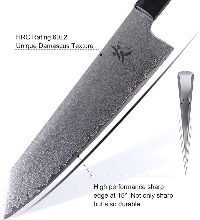 SAMCOOK Kiritsuke Chef Knife - 8 Inch Professional Sharp Damascus Knife - Japanese VG-10 High Carbon Stainless Steel Kitchen Gyuto knife - Ergonomic Octagonal Ebony Handle with Gift Box