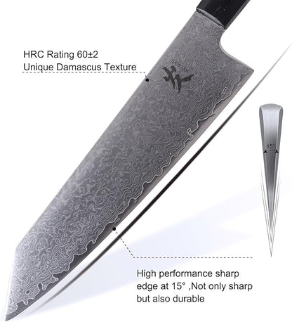 SAMCOOK Kiritsuke Chef Knife - 8 Inch Professional Sharp Damascus Knife - Japanese VG-10 High Carbon Stainless Steel Kitchen Gyuto knife - Ergonomic Octagonal Ebony Handle with Gift Box