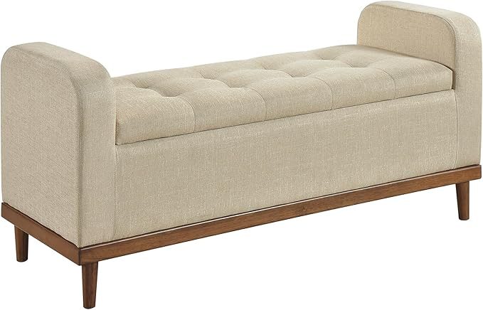Lexicon Armed Fabric Storage Bench, Button-Tufted Storage Ottoman Bench, Lift-top Bench with Solid Wood Frame and Legs for Hallway, Bedroom End of Bed, Entryway, Living Room, Brown