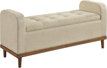 Lexicon Armed Fabric Storage Bench, Button-Tufted Storage Ottoman Bench, Lift-top Bench with Solid Wood Frame and Legs for Hallway, Bedroom End of Bed, Entryway, Living Room, Brown