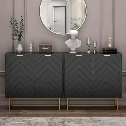 Scurrty Sideboard Buffet, Buffet Cabinet with Storage Set of 2, Sideboard Storage with Adjustable Shelf, Accient Cabinet for Living Room, Kitchen, Black
