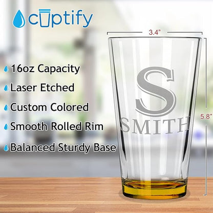 Personalized Beer Glasses Set of 48 Engraved Yellow 16oz Pint Glasses, Custom Wedding Favors, Groomsmen Gifts, Birthday Parties & More