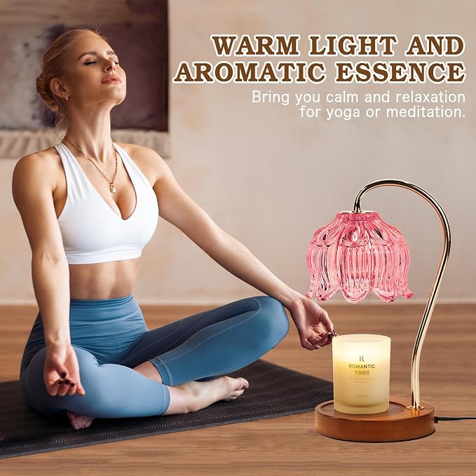 Funistree Flower Candle Warmer Lamp with Timer, Dimmable Candle Lamp Warmer, Christmas Birthday Gifts for Women Mom Her, Housewarming Home Decor, Lotus Wax Warmer for Yankee Candles - Pink Lily