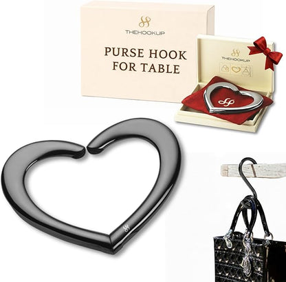 FafaConcepts Heart Shape Black Purse Hook Hanger, Charm – Ultra-Lightweight, Heavy Duty S Hook for Cafes, Work & Travel | Holds Up to 30 lbs | Christmas Gift, Bag Holder, Stocking Stuffers for Women