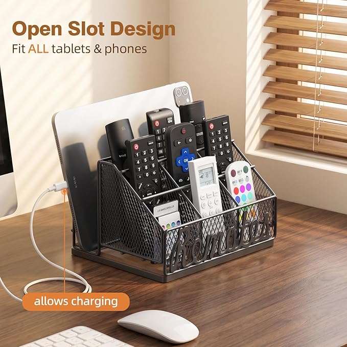Remote Control Holder, 9-Slot TV Remote Holder for Table, Universal Farmhouse Remote Caddy Large Size Design for Living Room Bedroom Office, No Assembly Required