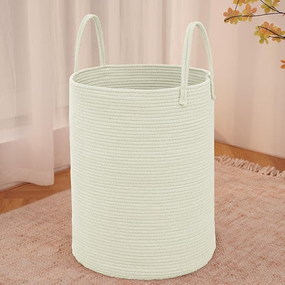 JMvicyroam Large Woven Laundry Basket Hamper,100L Cotton Rope Storage Bin for Blankets,Toys and Clothes,Decorative Tall Nursery Hamper for Living Room,Baby Nursery,Bathroom and Bedroom,White