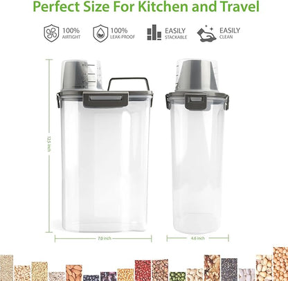 Viretec Rice Airtight Storage Container, 3 to 5Lbs Cereal Dry Food Flour Bin, Pet Dog Cat Food Dispenser with Measuring Cup, BPA Free Clear Plastic Kitchen and Pantry Organization Bin for Sugar