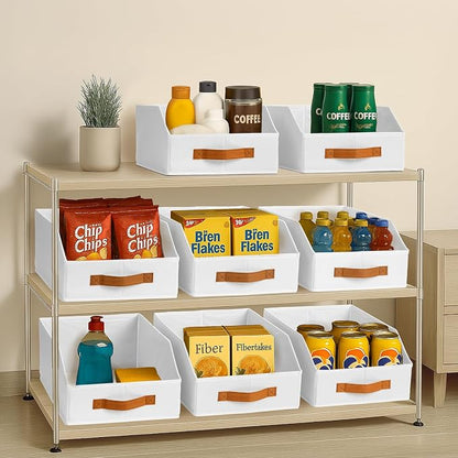 Homsorout Fabric Storage Bins for Organizing - 6 Pack Large Trapezoid Collapsible Storage Bins with Front Handle, Closet Organizers and Storage for Bedroom, Home Shelves, Small Spaces, White