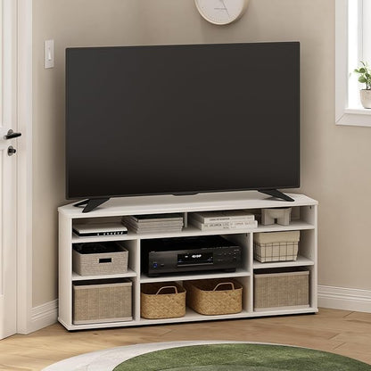 Furinno BESI TV Stand, No Tools Assembly Industrial Style Entertainment Center, TV Console for TV up to 46 Inch, for Living Room, Bedroom, White