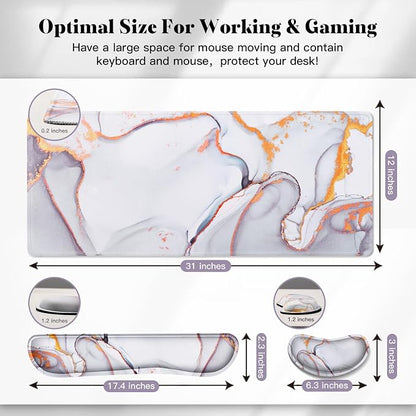 Gimars 4 in 1 Mouse Pad and Keyboard Wrist Rest Set, Large Mouse Pad with Memory Foam Wrist Support Pad for Desk with Coaster, Easy Typing Pain Relief, Gaming Office Home, 31.5x12 inch, Cloud Golden