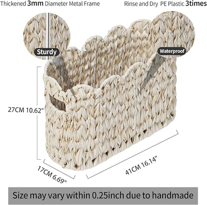 Toilet Paper Storage Basket,Boho Decorative Scalloped Baskets,Coastal Bathroom Decor,Hand-Woven Plastic Wicker Bathroom Accessories Organizer