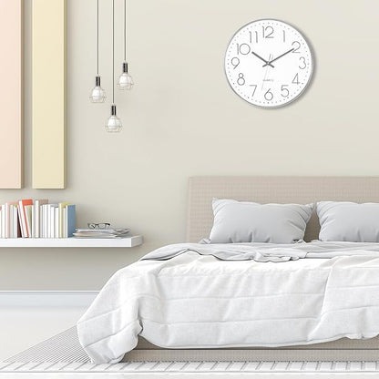 Foxtop 14 Inch Large Silver Wall Clock Silent Non-Ticking Battery Operated Round Quartz Modern Wall Clock Decorative for Living Room Bedroom Kitchen Home Office