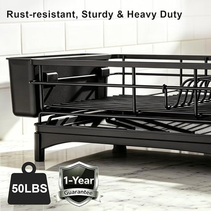 4-in-1 Extendable Dish Drying Rack, Large Capacity Modular Organizer System, Tool-Free Dish Drainer with Self-Draining Tray, Universal Fit & Rust-Resistant Dish Racks for Kitchen Counter
