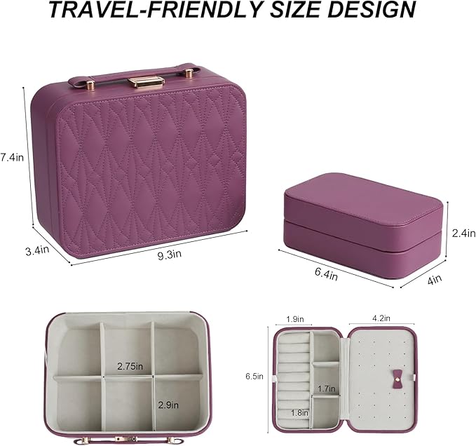 Jewelry Box for Women, Travel Jewelry Organizer Ladies Watch and Jewelry Case Travel Jewelry Case for Necklaces. (Burgundy Red)