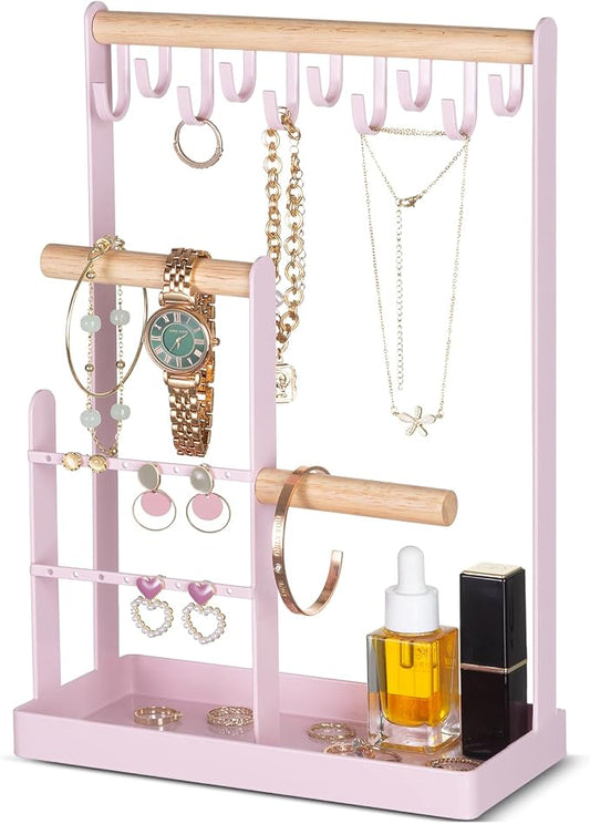 ProCase Cute Jewelry Stand, Aesthetic Jewelry Organizer for Dresser Vanity, Jewelry Holder Display for Necklaces Earrings, Gifts for Teen Girls Women, Bedroom Dorm Decor -Medium, Pink