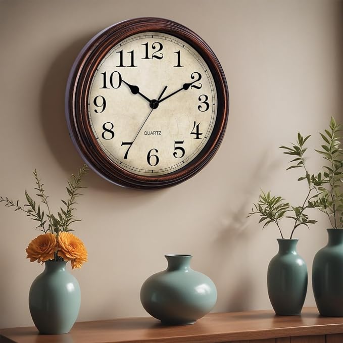 Wall Clock, 9 Inch Silent Non Ticking Classic Battery Operated Clocks, Decorative for Living Room, Bedrooms, Bathroom, Kitchen Office (Bronze)