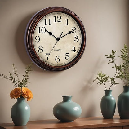 Wall Clock, 9 Inch Silent Non Ticking Classic Battery Operated Clocks, Decorative for Living Room, Bedrooms, Bathroom, Kitchen Office (Bronze)