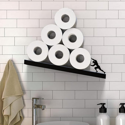 Artori Floating Toilet Paper Shelf Storage - Bathroom Wall Decorations, Tilted Wall Toilet Paper Holder, Mounted Toilet Decor Organizer for Tissue Rolls, Wipes, Towels, & More - Sisyphus Black