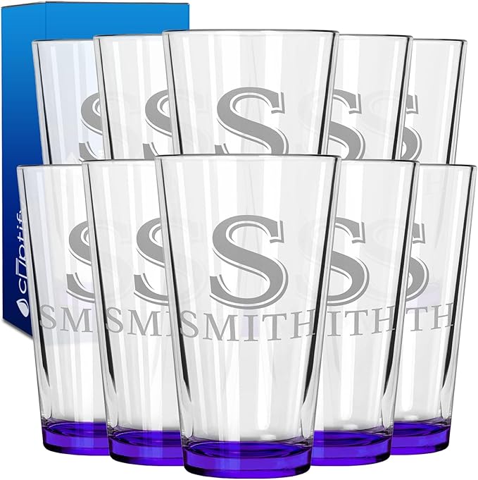 Personalized Beer Glasses Set of 10 Engraved Purple 16oz Pint Glasses for Men & Women, Custom Drinking Gift for Birthdays, Weddings, Father’s Day & More