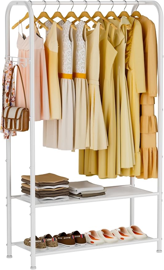 Golpart Clothes Garment Coat Rack Drying Clothing Racks Metal Freestanding for Hanging Clothes Portable Closet for Laundry Bedroom White