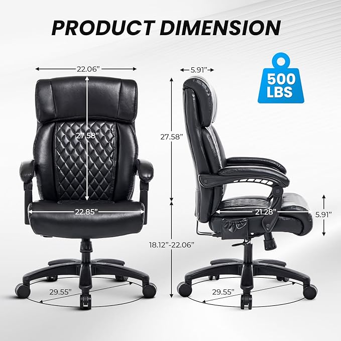 Big and Tall Office Chair, 500LBS Heavy Duty Massage Desk Chair, Ergonomic Executive Office Chair with High Back and Lumbar Support, Black