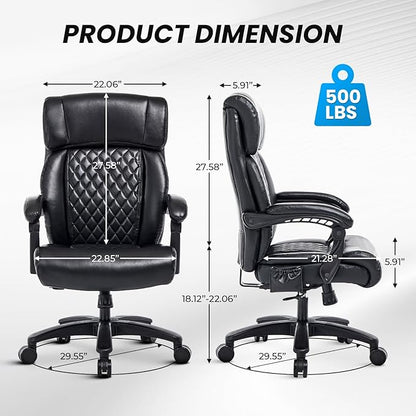 Big and Tall Office Chair, 500LBS Heavy Duty Massage Desk Chair, Ergonomic Executive Office Chair with High Back and Lumbar Support, Black