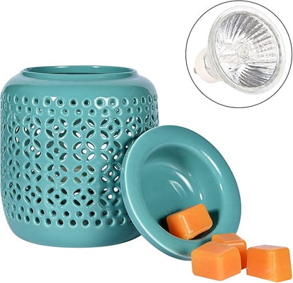 ASAWASA Ceramic Wax Melt Warmer with Timer,Candle Wax Warmer for Scented Wax & Essential Oils,Ideal Gift for Home Office Kitchen(Cyan Copper Coin Pattern)