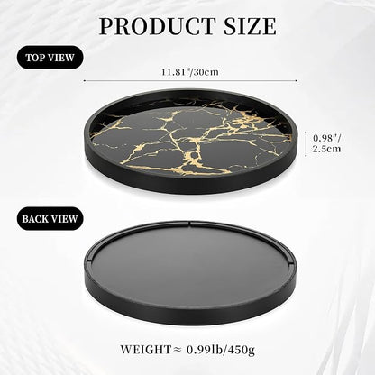 Hanobe Decorative Tray for Home Decor: Black Imitation Marble Round Serving Tray 11.8" Modern Coffee Table Centerpiece for Display Bar Table Living Room Entryway Kitchen Corner