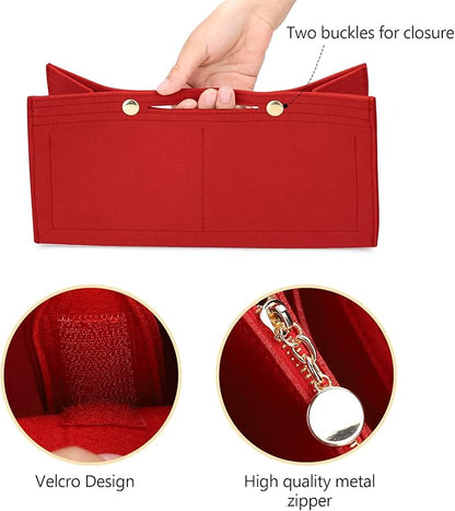 LEXSION Felt Purse Organizer Insert,Handbag Organizer with Detachalbe Zipper Pocket for ONTHEGO MM,3 Size 8034 Red Medium