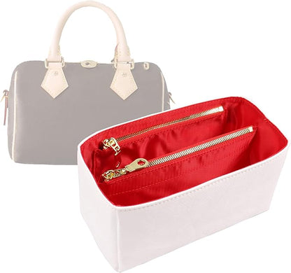 Purse Organizer Insert for handbag，Dupont paper Ultra-Light weight Bag Organizer Insert for LV Speedy 20 Waterproof (Small-white red)