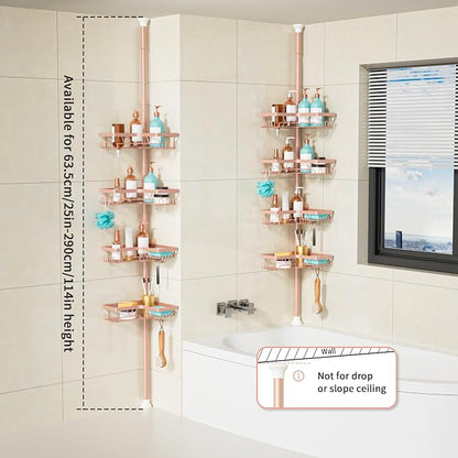 KEGII Corner Shower Caddy Tension Pole - 4-Tier Rustproof Bathroom Organizer, Floor to Ceiling Shower Caddy 25-114.2 inch, No Drilling Shower Storage Rack for Shampoo, Towels (Blush Nude)