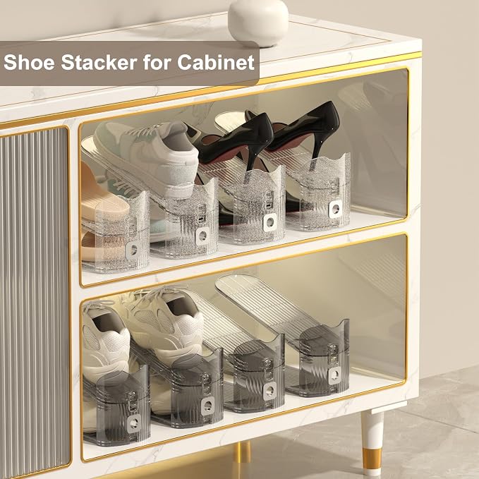 CiBiZi Shoe Slots Organizers Clear Adjustable Space Saver Shoe Stacker Shoe Rack Holder Oraganizers for Closet Cabinet Storage Grey 10Pack