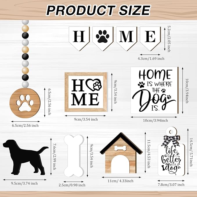11 Pcs Dog Tiered Tray Decor Dog Home Rustic Farmhouse Tiered Tray Decorations Set Home Wooden Signs Vintage Farm Animal Farmhouse Tabletop Wood Signs for Kitchen Table Shelf Decor