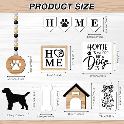 11 Pcs Dog Tiered Tray Decor Dog Home Rustic Farmhouse Tiered Tray Decorations Set Home Wooden Signs Vintage Farm Animal Farmhouse Tabletop Wood Signs for Kitchen Table Shelf Decor
