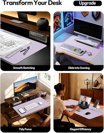 YSAGi Leather Desk Protector, Office Mat, Large Mouse Mat, Non-Slip PU Leather Blotter, Laptop Pad, Waterproof Writing Pad for Office and Home (Light Purple, 23.6" x 13.8")