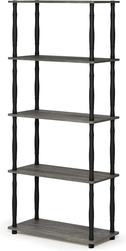 Furinno TURN-S-TUBE Storage Shelves, 5-Tier Book Shelf, Corner Shelf, Toolless Open Shelves, Classic Tubes, for Organization and Storage, Living Room, Garage, Home Office, French Oak