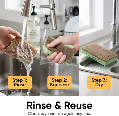 Superio Non-Scratch Cellulose Sponge Scrub Heavy Duty Kitchen Sponges Scrubbers with Scouring Pad (24)