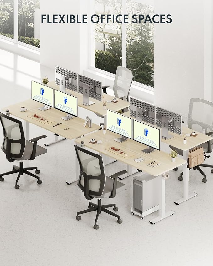 FLEXISPOT 79x32 Inch Electric Large Standing Desk for Home & Office, Spacious Splice Board Desk with Cable Management & Organizer, Cup Holder & Hook, White Wood Grain