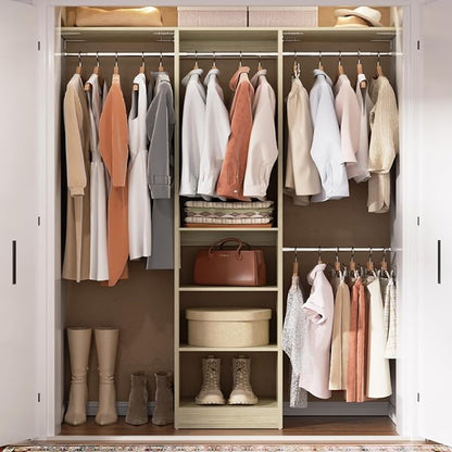 Cyclysio 4FT Small Closet System, 80"H Closet Organizer System with 4 Closets Rods & 3 Shelves, 48" Closets Organizers and Storage for Small Bedrooms, Laundry Rooms, Cloakrooms, White Oak