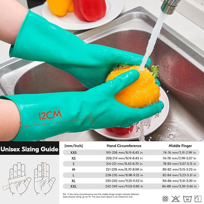 Vgo... 5-Pairs Reusable Household Gloves, Rubber Dishwashing gloves, Extra Thickness, Long Sleeves, Kitchen Cleaning, Working, Painting, Gardening, Pet Care (Size M, Green, HH4601)