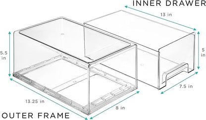 Sorbus Large Clear Stackable Storage Drawers – 6-Pack Plastic Organizer Bins with Handles – Stackable Pull-Out Storage Drawers for Closet, Pantry, Office, Bathroom, Craft, and Toy Organization
