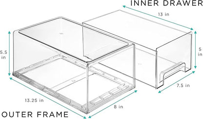 Sorbus Large Clear Stackable Storage Drawers – 6-Pack Plastic Organizer Bins with Handles – Stackable Pull-Out Storage Drawers for Closet, Pantry, Office, Bathroom, Craft, and Toy Organization