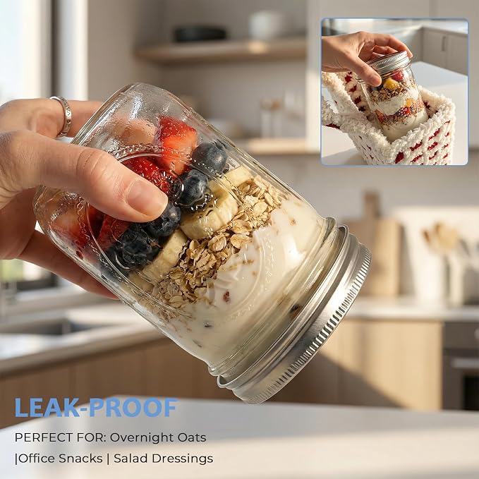 CycleMore 16oz Wide Mouth Mason Jars with Airtight Lids, 12 - Pack Canning Jars with Colorful Lids, Glass Jars for Fermenting, Pickling, Freezing, Preserving, Meal Prep, Jar Décor