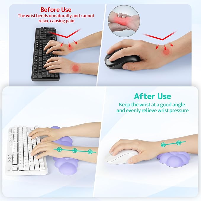 Sushret Cloud Wrist Rest Keyboard, Cloud Keyboard Wrist Pad Set with PU Leather Memory Foam, Cute Arm Rest for Palm Support, PC/Gaming Desk Accessories/Office Setup/Computer Hand Cushion - Purple