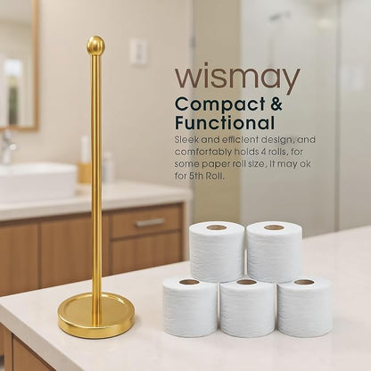 Toilet Paper Holder Stand for Max 5 Paper Rolls, Freestanding TP Holder, Roll Holder Storage, Stainless Steel - Gold