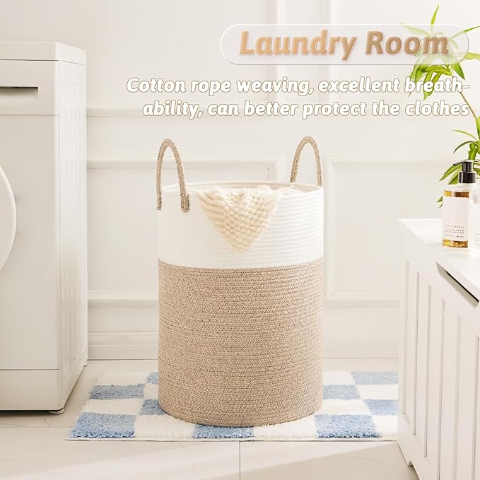 Artfeel Laundry Basket,Woven Cotton Rope Laundry Hamper,40L for Decorative Storage of Dirty Clothes,Toys and Blankets in Bathroom,Baby Room and Living Room
