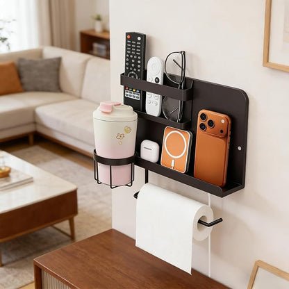 Bcareself Bedside Wall Organizer, Floating Bedside Shelf Wall Mount, Dorm Room Essentials, Remote Control Holder, Dorm Decor Organization and Storage Cool Teen Girls Trendy Stuff (Black)