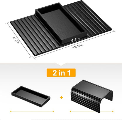Bestjing Bamboo Sofa Armrest Tray Table for Couch - 2-in-1 Couch Arm Table with Be Slide Detachable Tray- Anti-Slip Foldable Sofa Armchair Caddy for Drinks Cellphone TV Remote Snacks (Black)